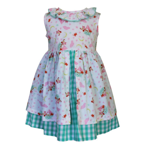 owl and pussycat pinafore girls dress with gingham underskirt