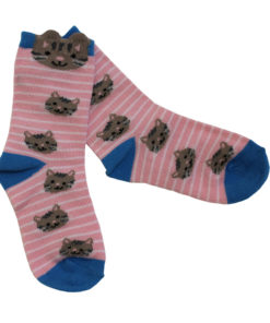 cat pink and white striped socks for children