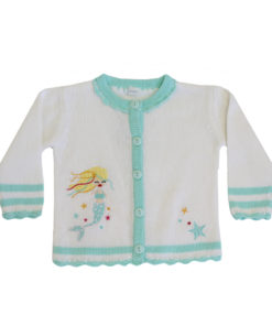 mermaid appliqued knitted childs cardigan by powell craft
