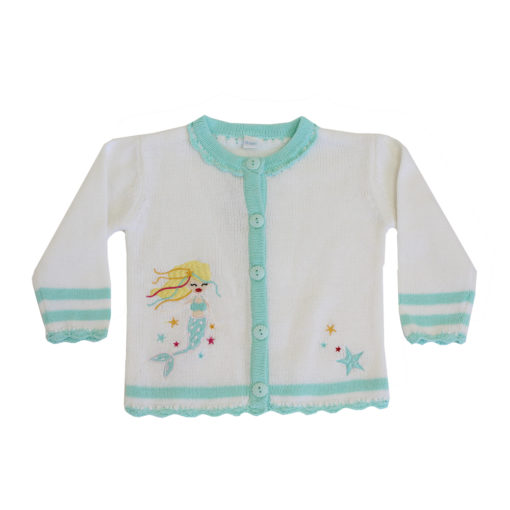 mermaid appliqued knitted childs cardigan by powell craft