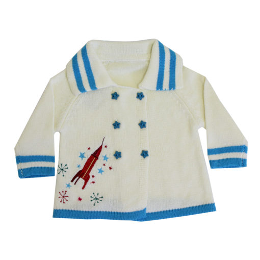 space rocket knitted pram coat by powell craft