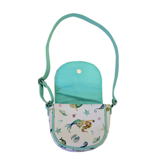 mermaid print mini handbag with mint bow by powell craft