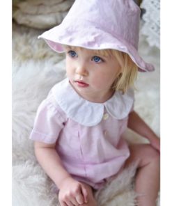unisex powder pink linen childs romper by powell craft