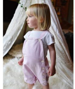 powder pink unisex linen dungarees by powell craft