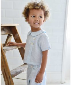 powder blue unisex linen top and shorts for children by powell craft