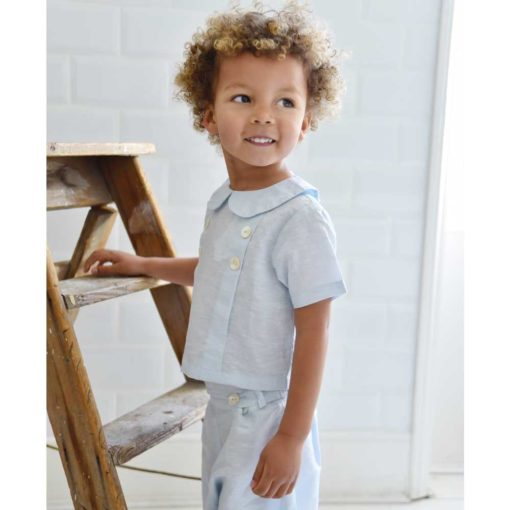 powder blue unisex linen top and shorts for children by powell craft