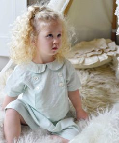 pastel mint unisex linen top and shorts for children by powell craft