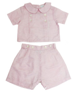 powder pink unisex linen top and shorts for children by powell craft