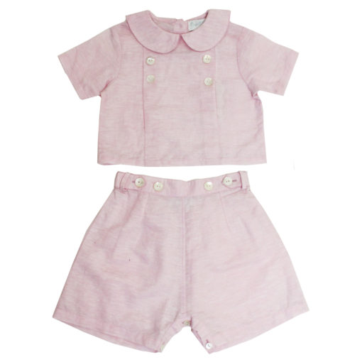 powder pink unisex linen top and shorts for children by powell craft